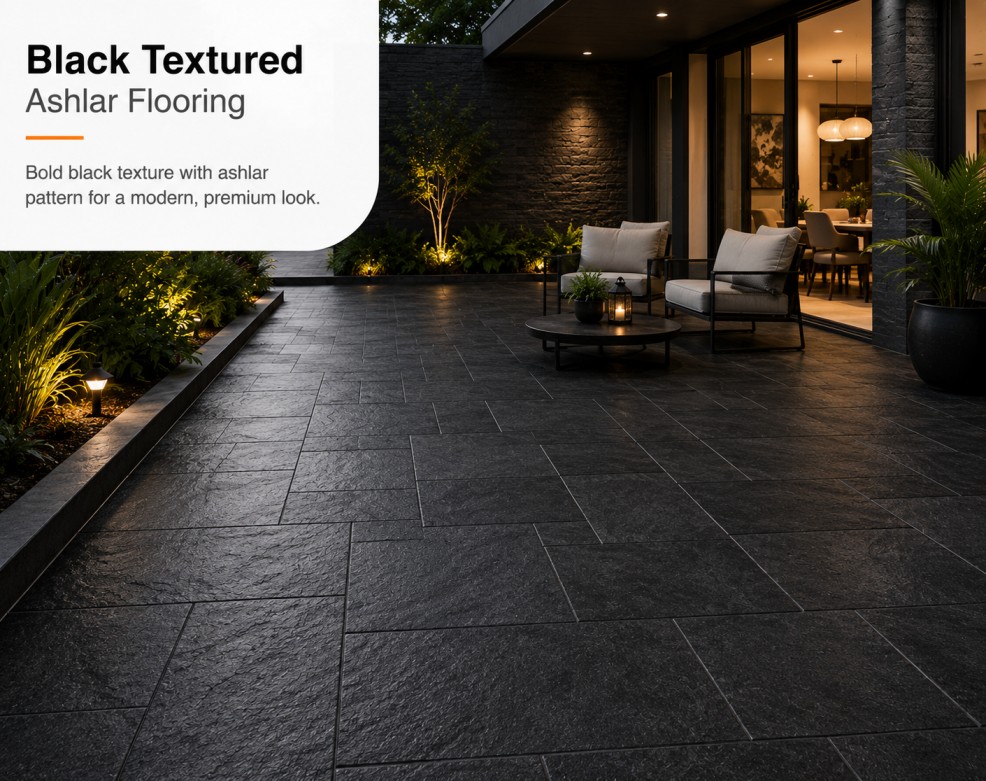 Black Textured Ashlar Concrete Flooring