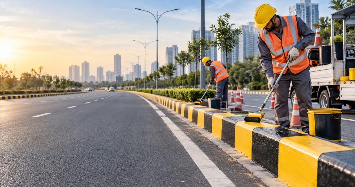 Kerb and divider painting work