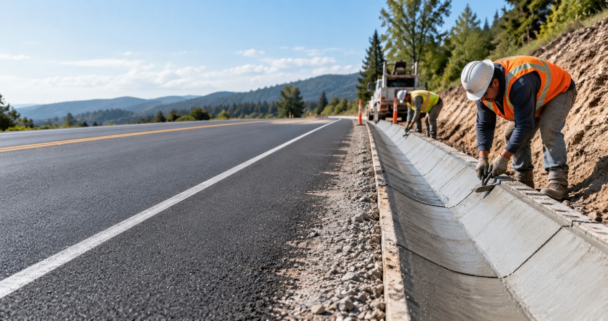 Roadside water table installation for controlled drainage