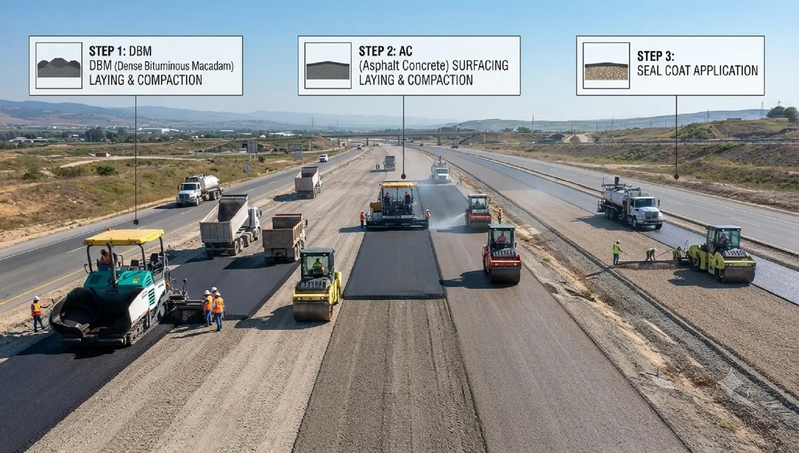 Process illustration: bituminous paving workflow
