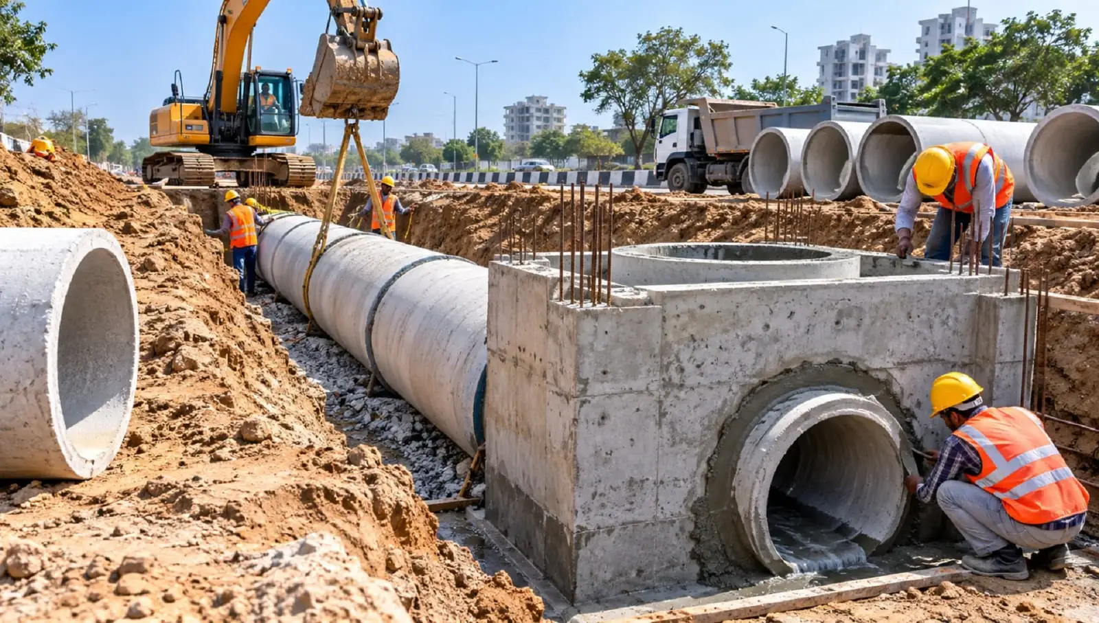 Process illustration: concrete chamber connection and completion