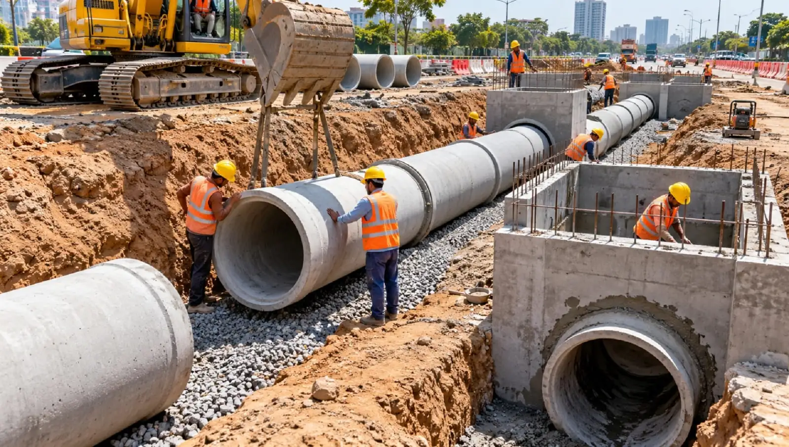 Process illustration: drainage-pipe line and level control