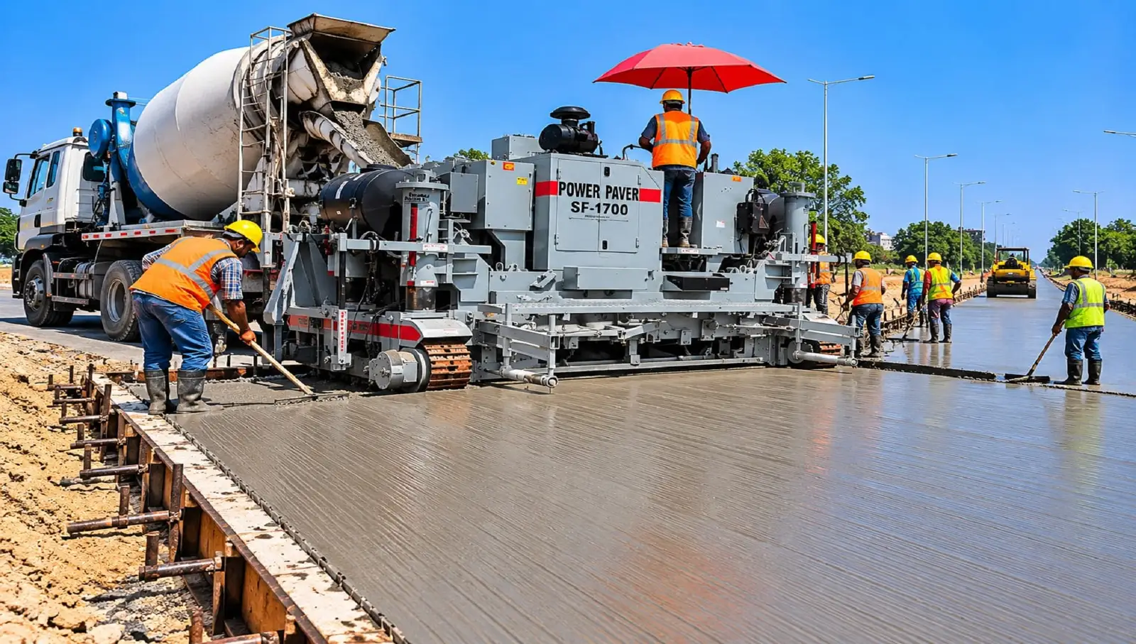 Process illustration: concrete road surface finishing
