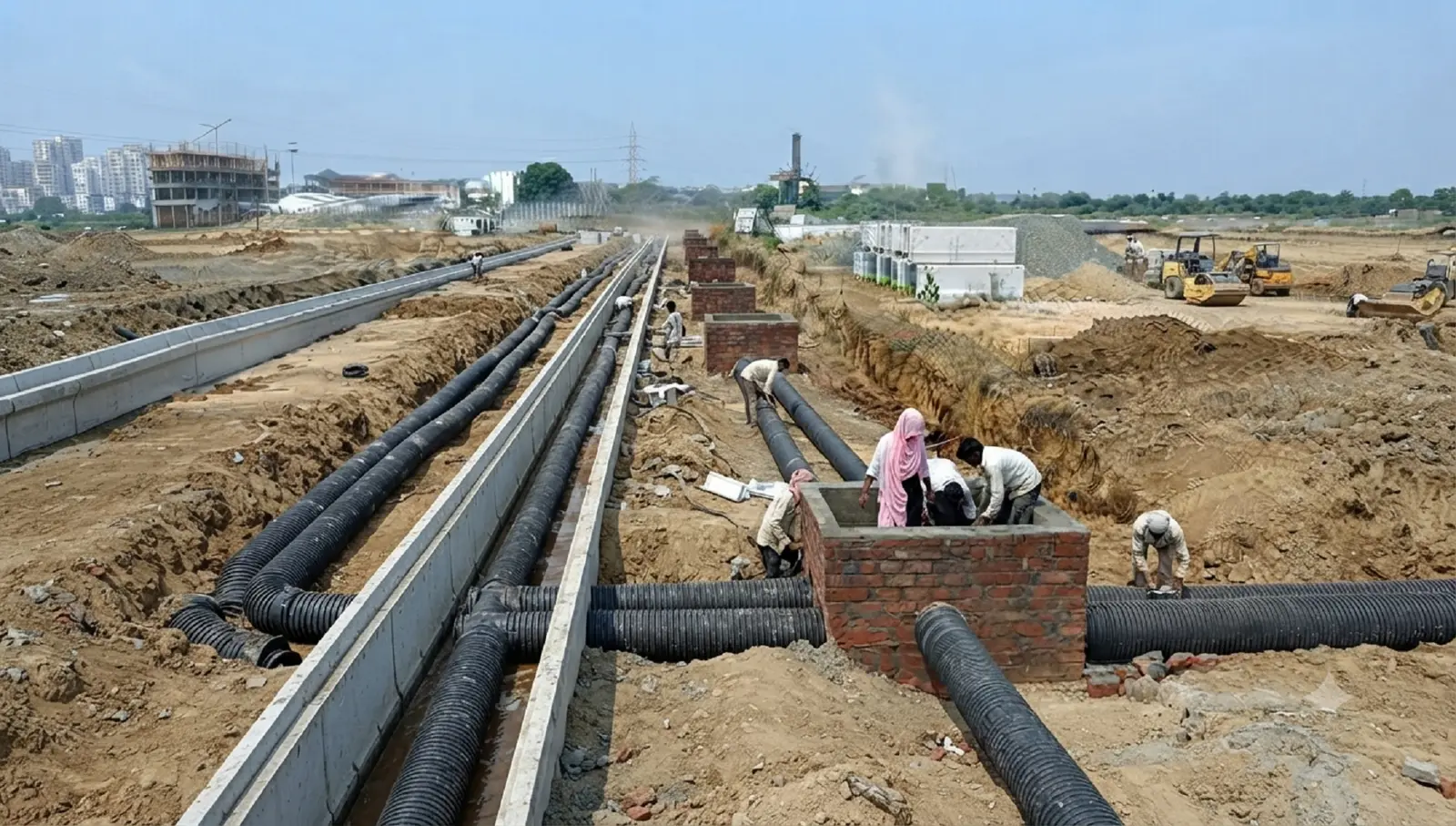 Process illustration: drainage pipe and chamber connection