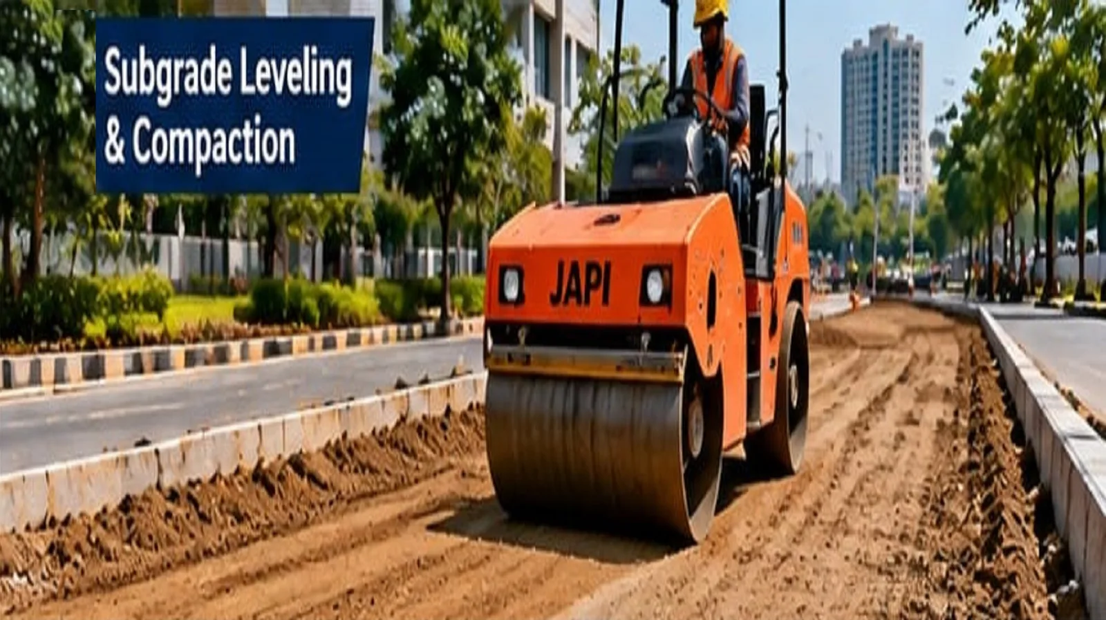 Process illustration: GSB and WMM subgrade leveling and compaction
