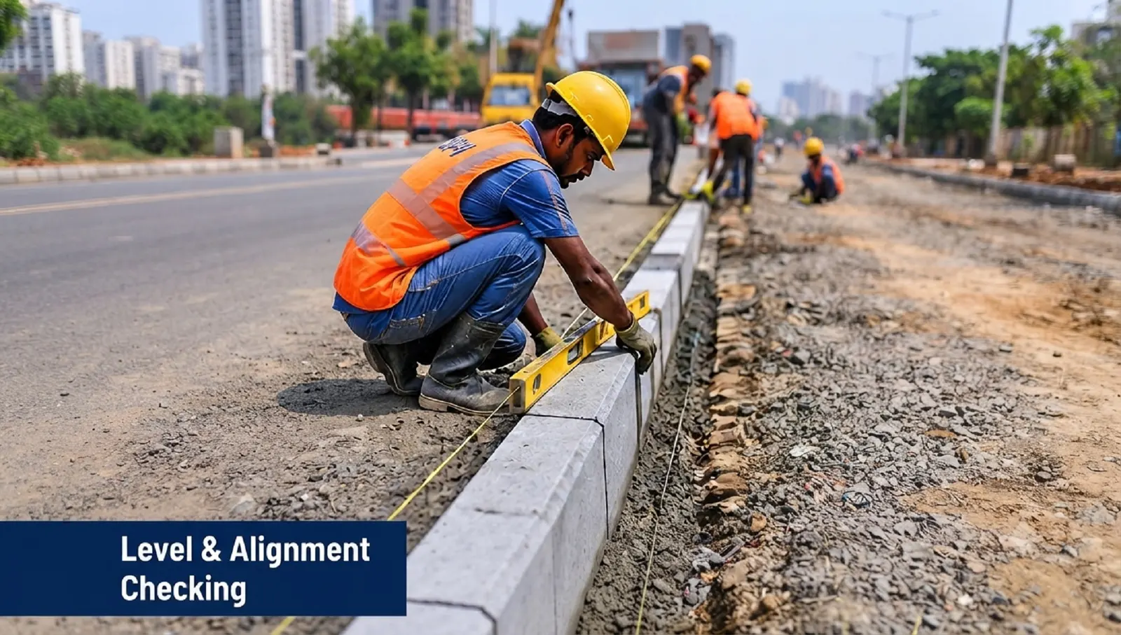 Process illustration: kerb-stone level and alignment checks