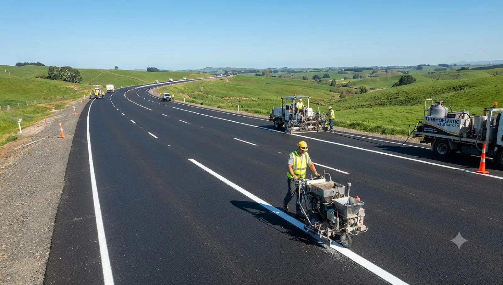 Process illustration: road line-marking equipment in operation