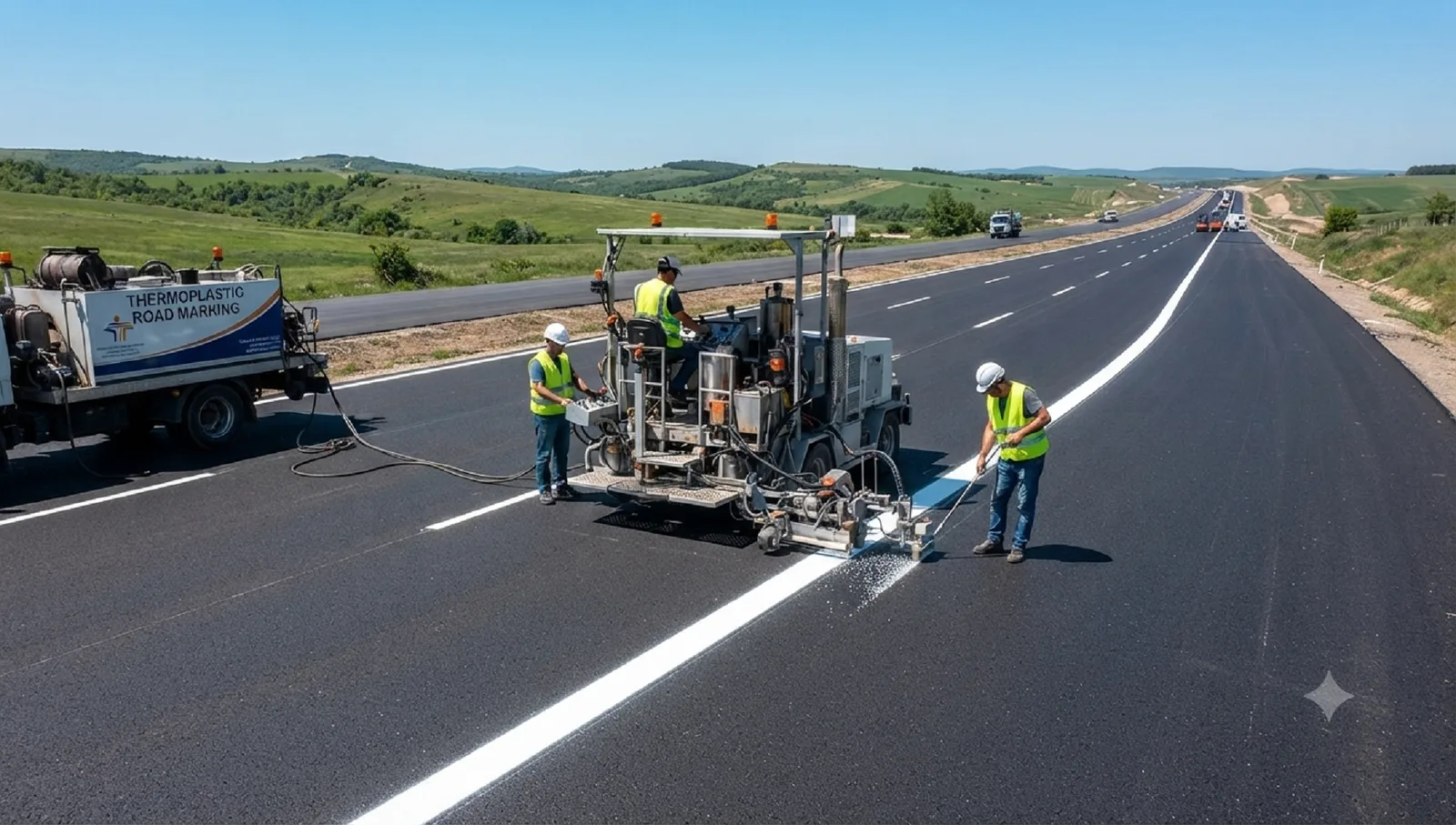 Process illustration: thermoplastic road marking application