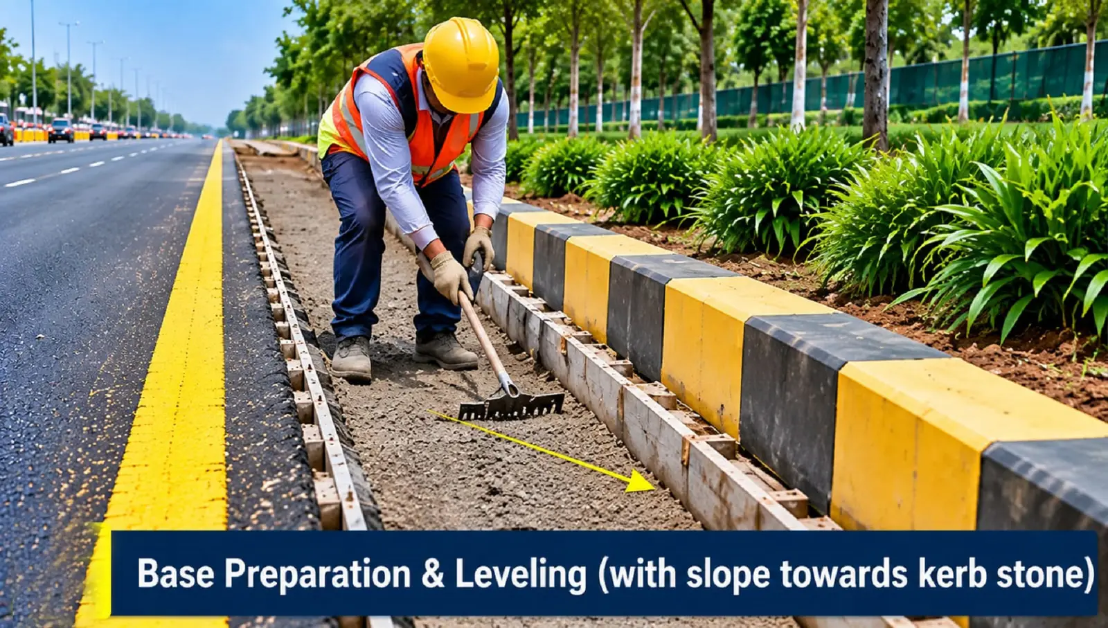 Process illustration: water-table drain base preparation and leveling